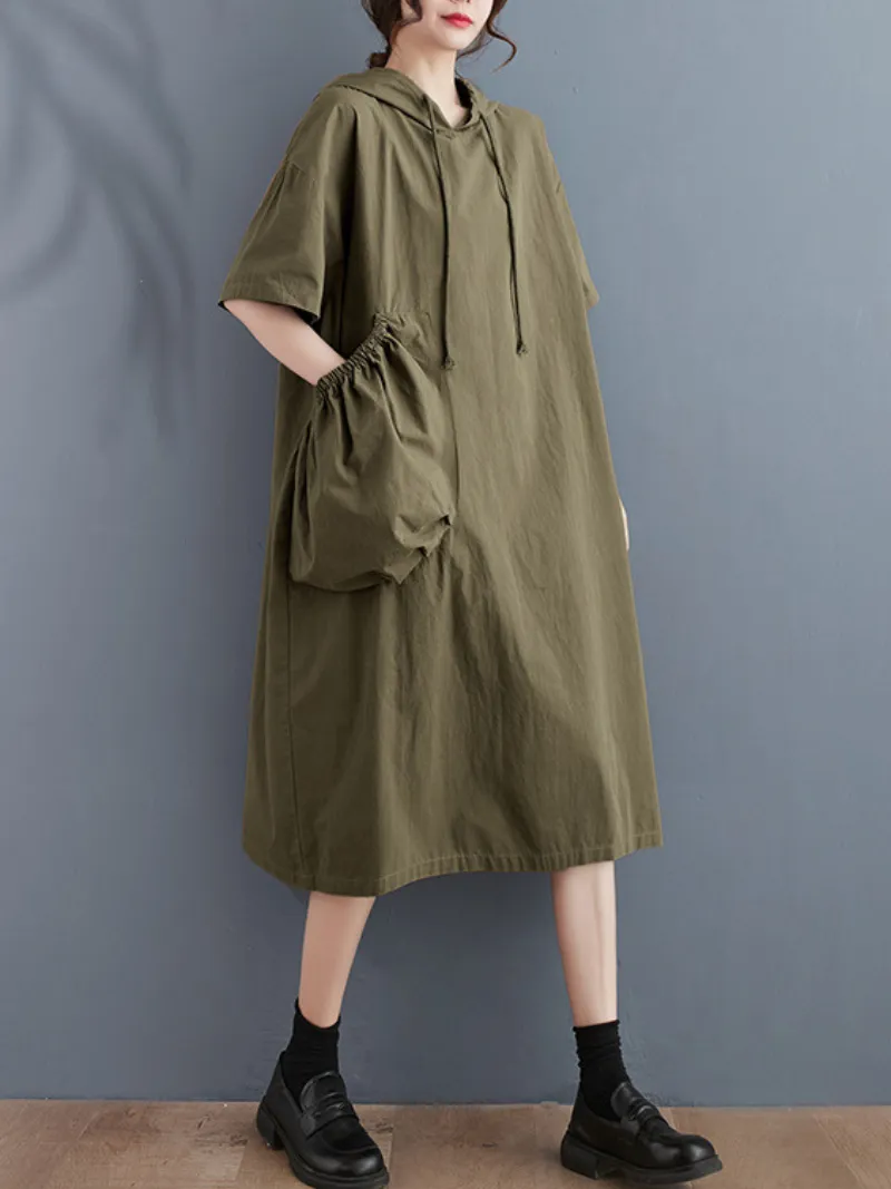 Just My Type Cotton Midi Length Hoodie Dress