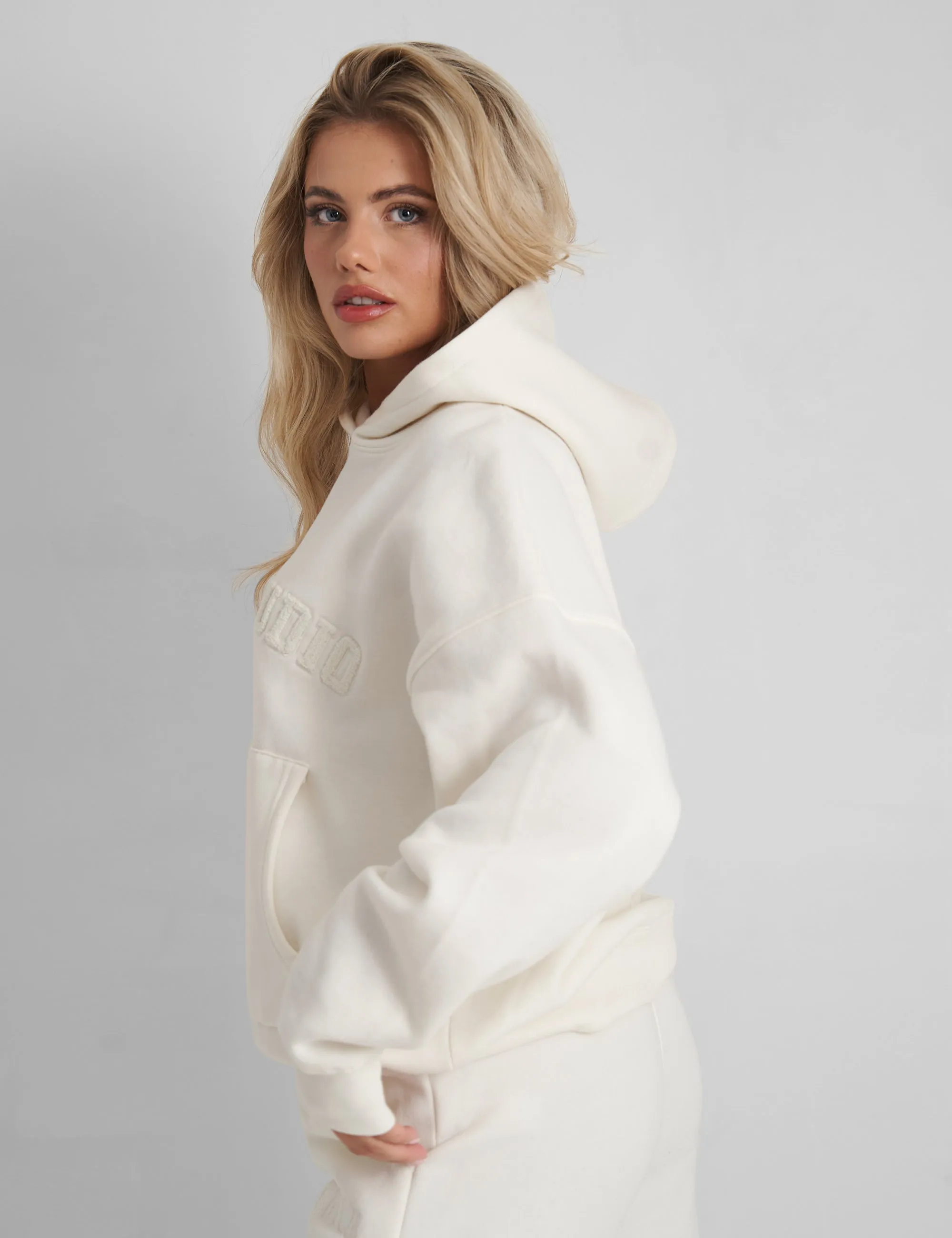 Kaiia Oversized Logo Hoodie in Vanilla