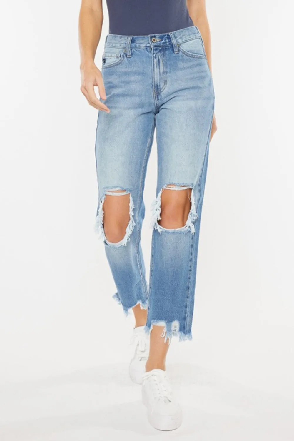 Karen - High Waist Chewed Up Straight Mom Jeans - Exclusively Online