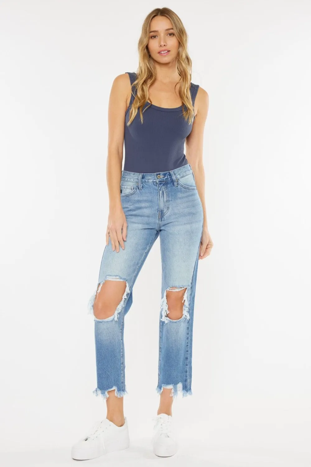 Karen - High Waist Chewed Up Straight Mom Jeans - Exclusively Online