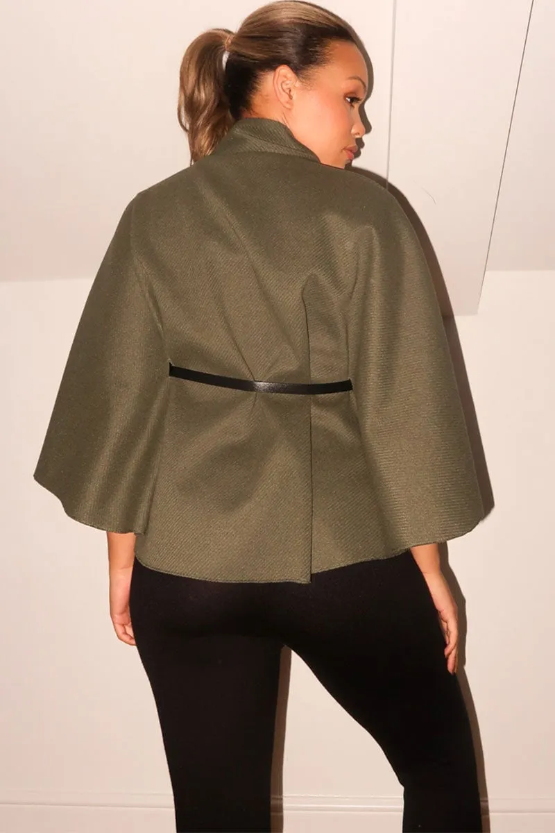 KHAKI BELTED CAPE COAT