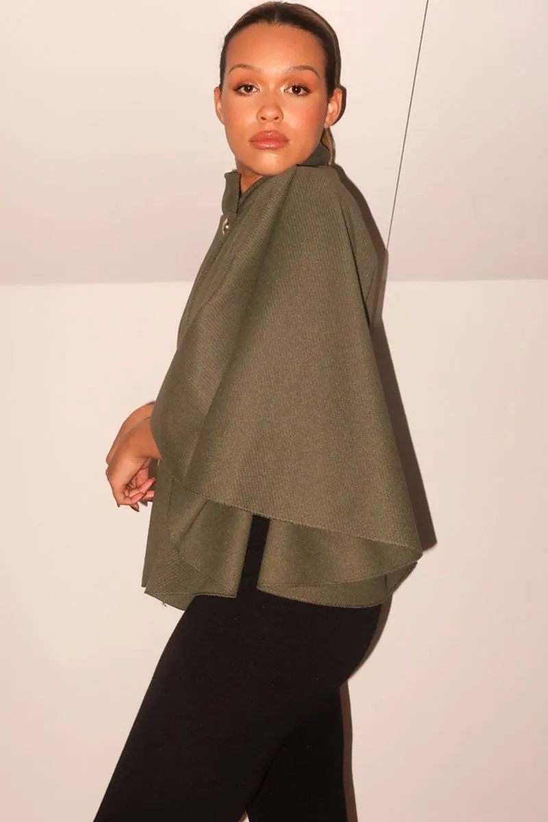 KHAKI BELTED CAPE COAT