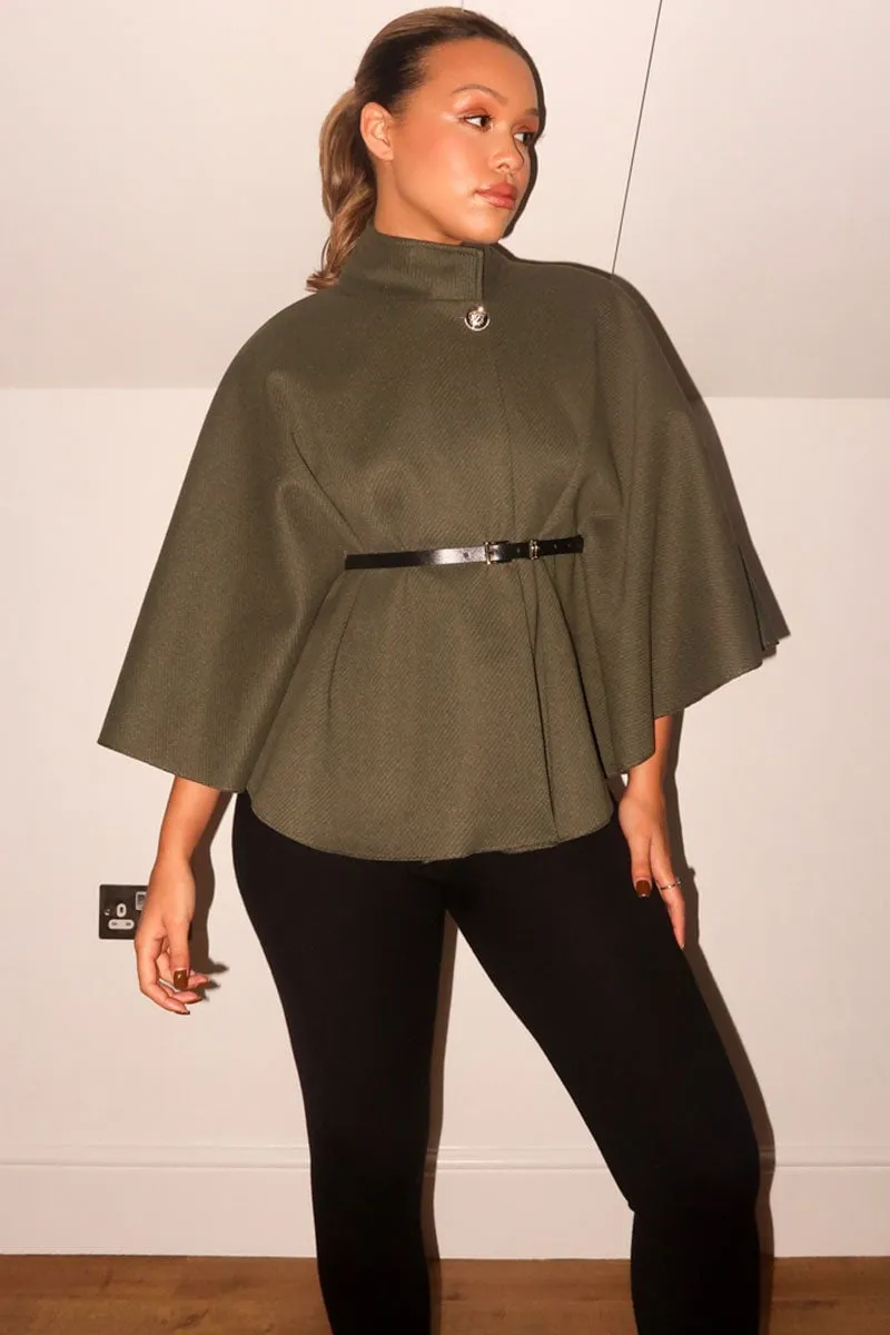 KHAKI BELTED CAPE COAT