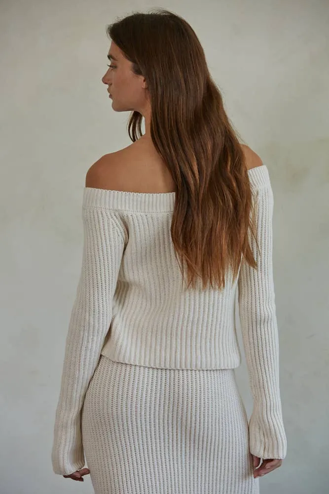 Knit Ribbed Sweater Boat Neck Crop Top