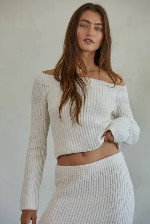 Knit Ribbed Sweater Boat Neck Crop Top