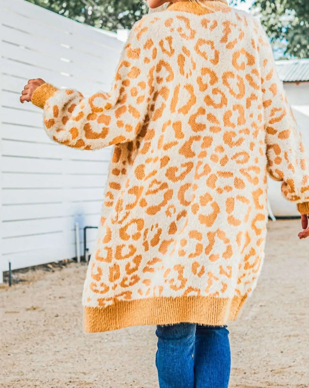 Leopard Fuzzy Open Front Cardigan