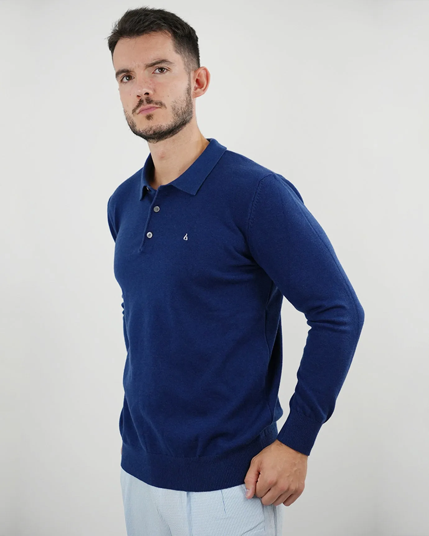 LOVAU COTTON WOOL OLD MONEY POLO - NAVY BLUE