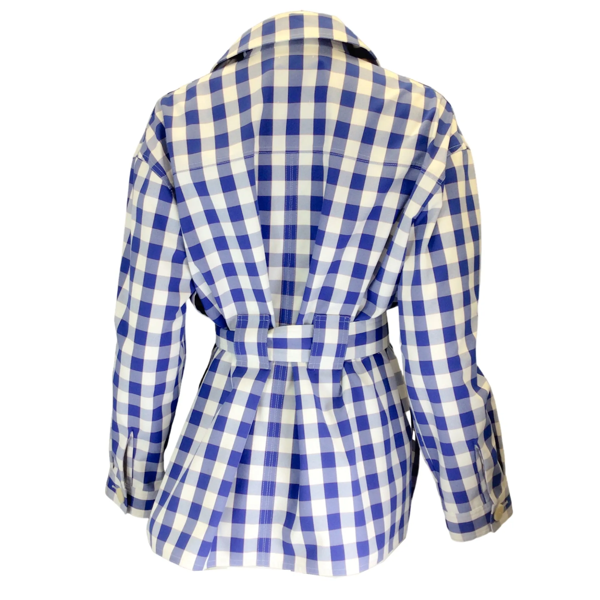 Maison Rabih Kayrouz Blue / White Belted Checkered Jacket