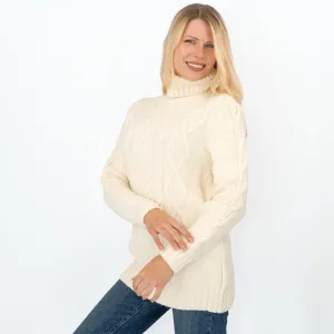 M&S Womens Ivory Cable Knit Roll Neck Longline Jumper