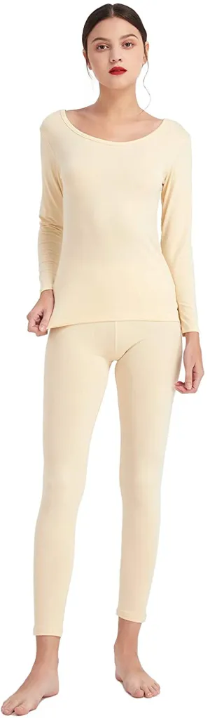 Mcilia Women's Cotton & Modal Thermal Baselayer Underwear Set Long Sleeve Top & Bottom