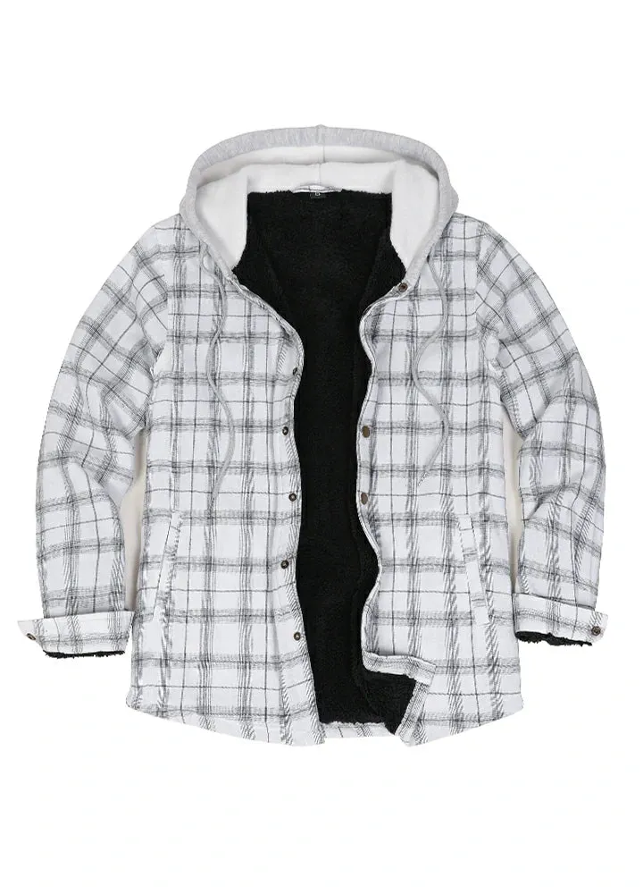 Men's Hooded Flannel Shirt Jacket,Snap Front,Sherpa-Lined Plaid