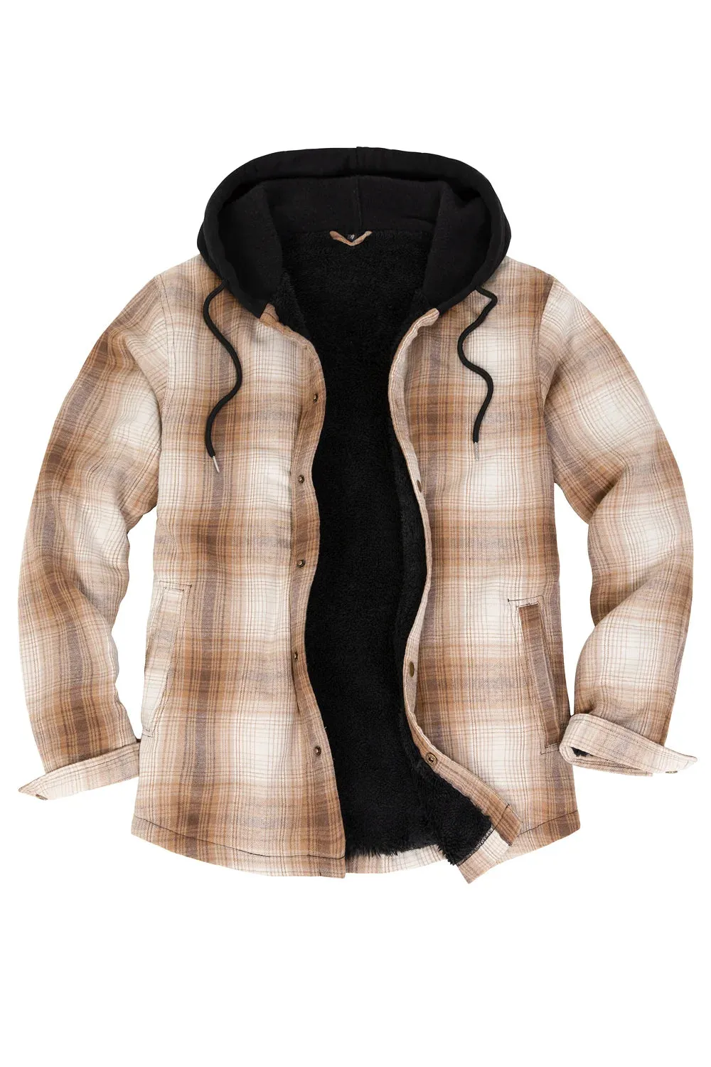 Men's Hooded Flannel Shirt Jacket,Snap Front,Sherpa-Lined Plaid