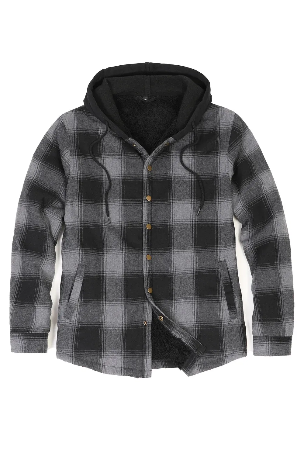 Men's Hooded Flannel Shirt Jacket,Snap Front,Sherpa-Lined Plaid