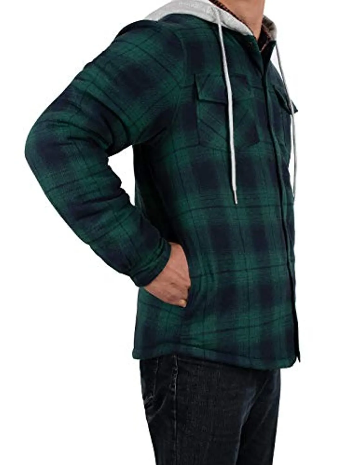 Men's Matching Family Quilted Lined Green Plaid Hoodie