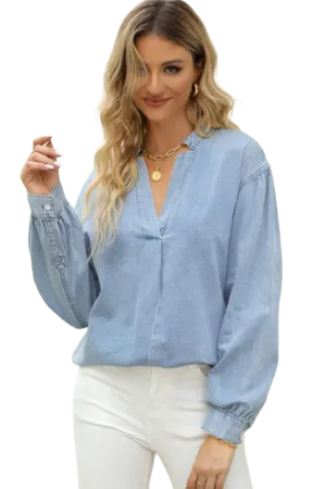 Notched Neck Denim Top