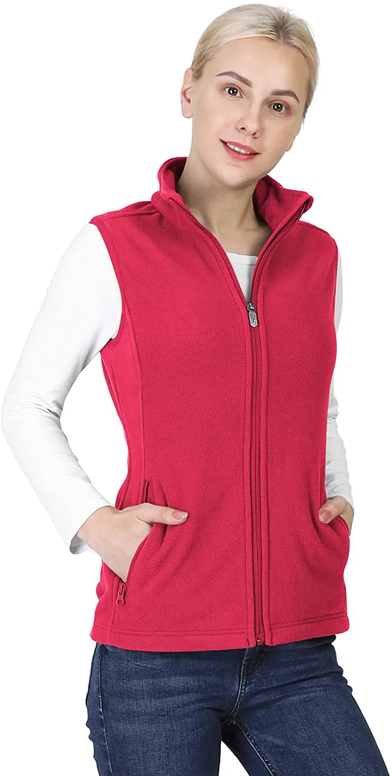 Outdoor Ventures Women's Polar Fleece Zip Vest Outerwear with Pockets,Warm Sleeveless Coat Vest for Fall & Winter