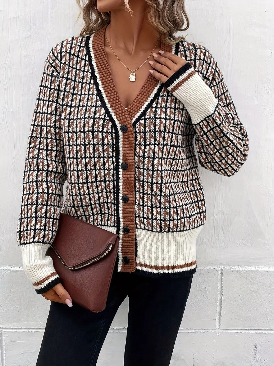 Plaid V-Neck Button Up Cardigan | Winter Cardigan | Cozy Weather