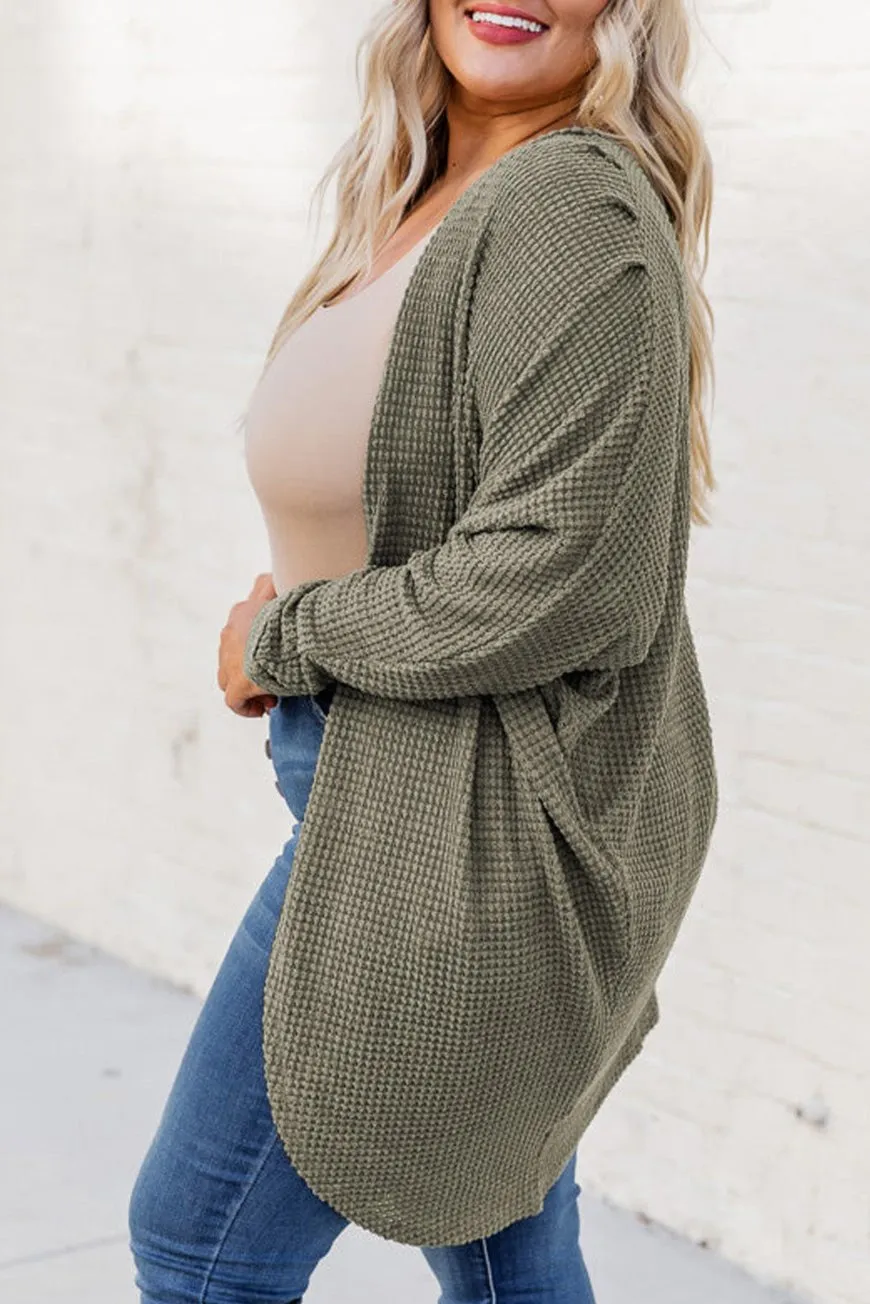 Plus Size Waffle Knit Open Front Cardigan