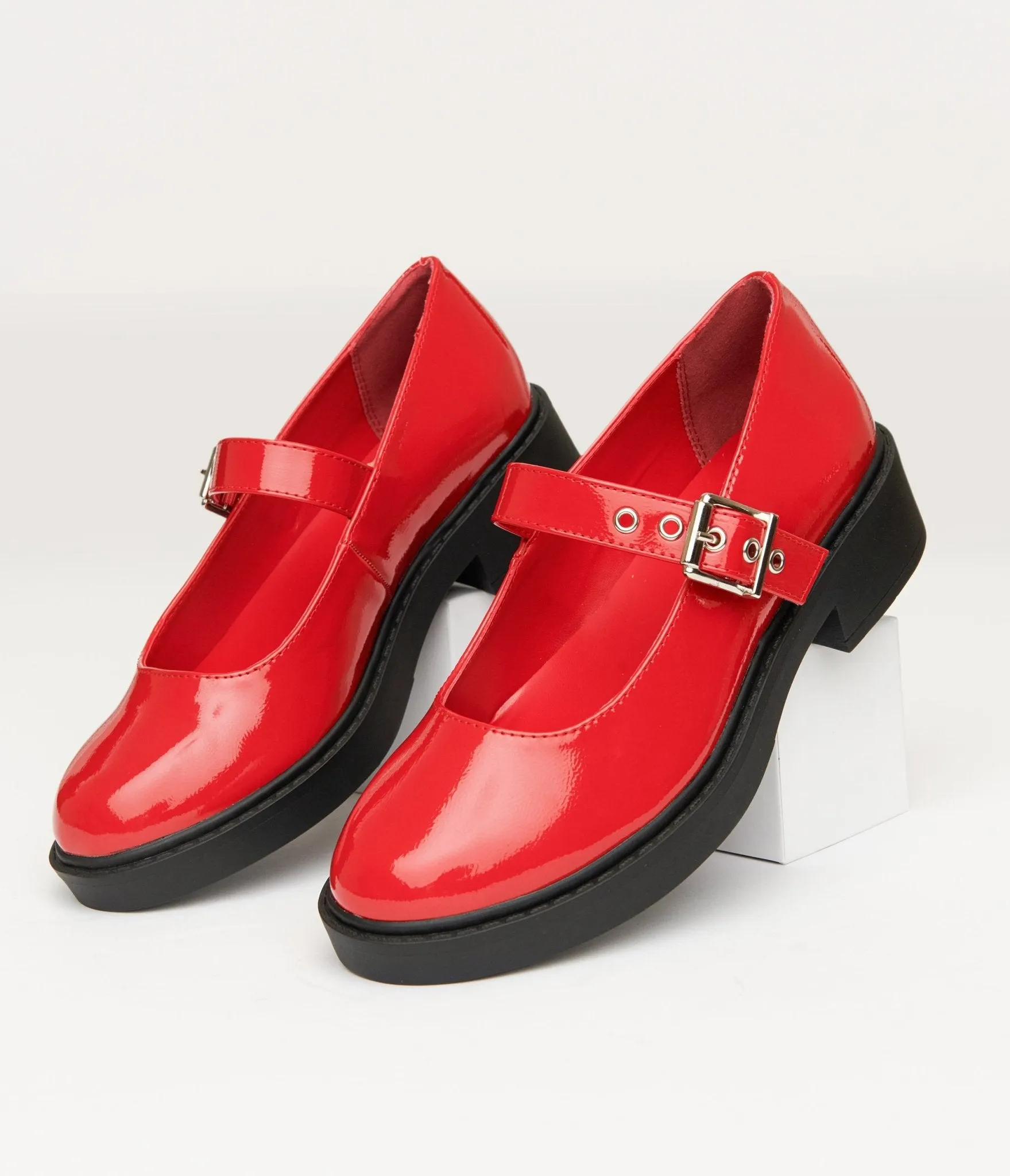 Red Patent Leatherette Mary Jane Platforms