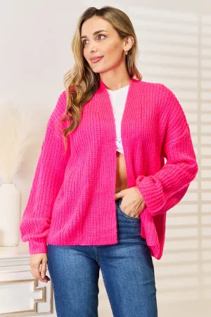 Rib-Knit Open Front Drop Shoulder Cardigan