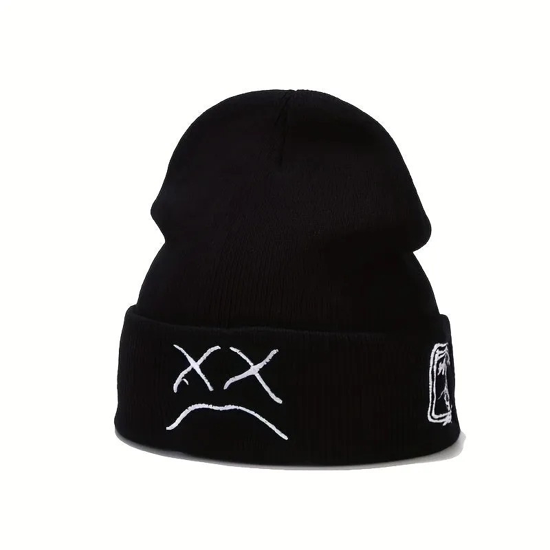 Sad Expression LIL PEEP Embroidered Cold Hat Men's Warm Knitted Hat Women's Cool Trendy Hooded Hat