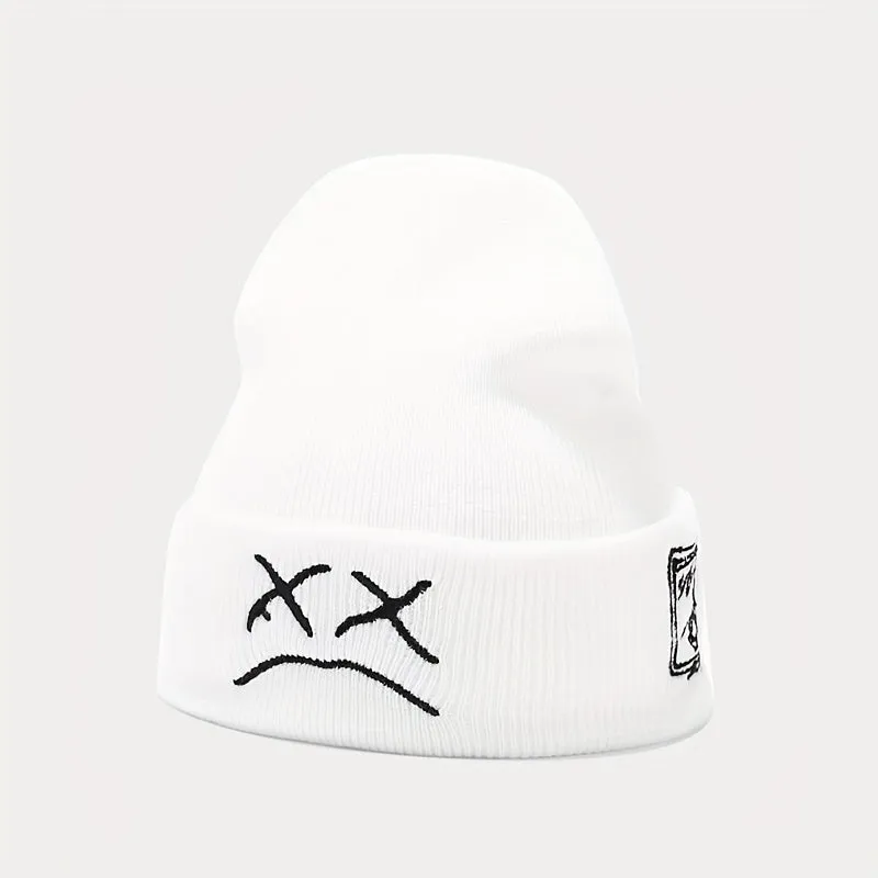 Sad Expression LIL PEEP Embroidered Cold Hat Men's Warm Knitted Hat Women's Cool Trendy Hooded Hat