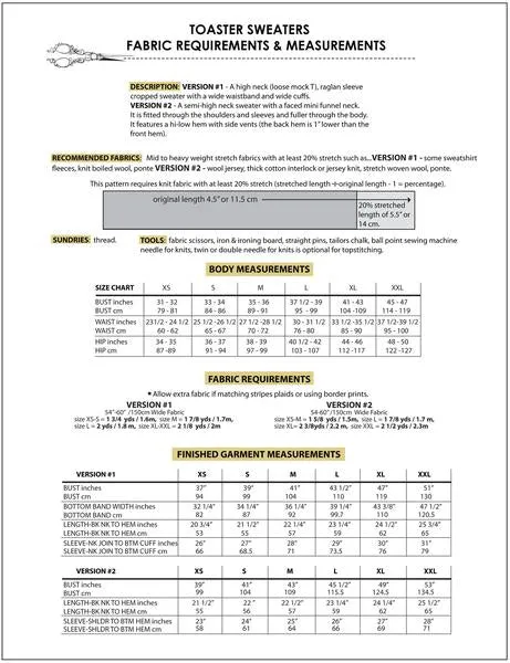 Sew House Seven, Toaster Sweaters Pattern, two size ranges
