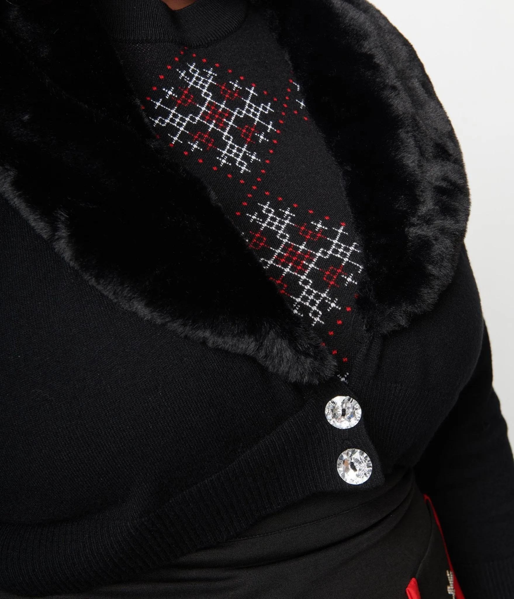 Smak Parlour Plus Size Black Faux Fur Collar Cardigan