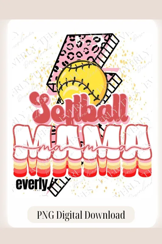 Softball Mama Cheetah Print Lighting Bolt PNG Sublimation Digital Download Design