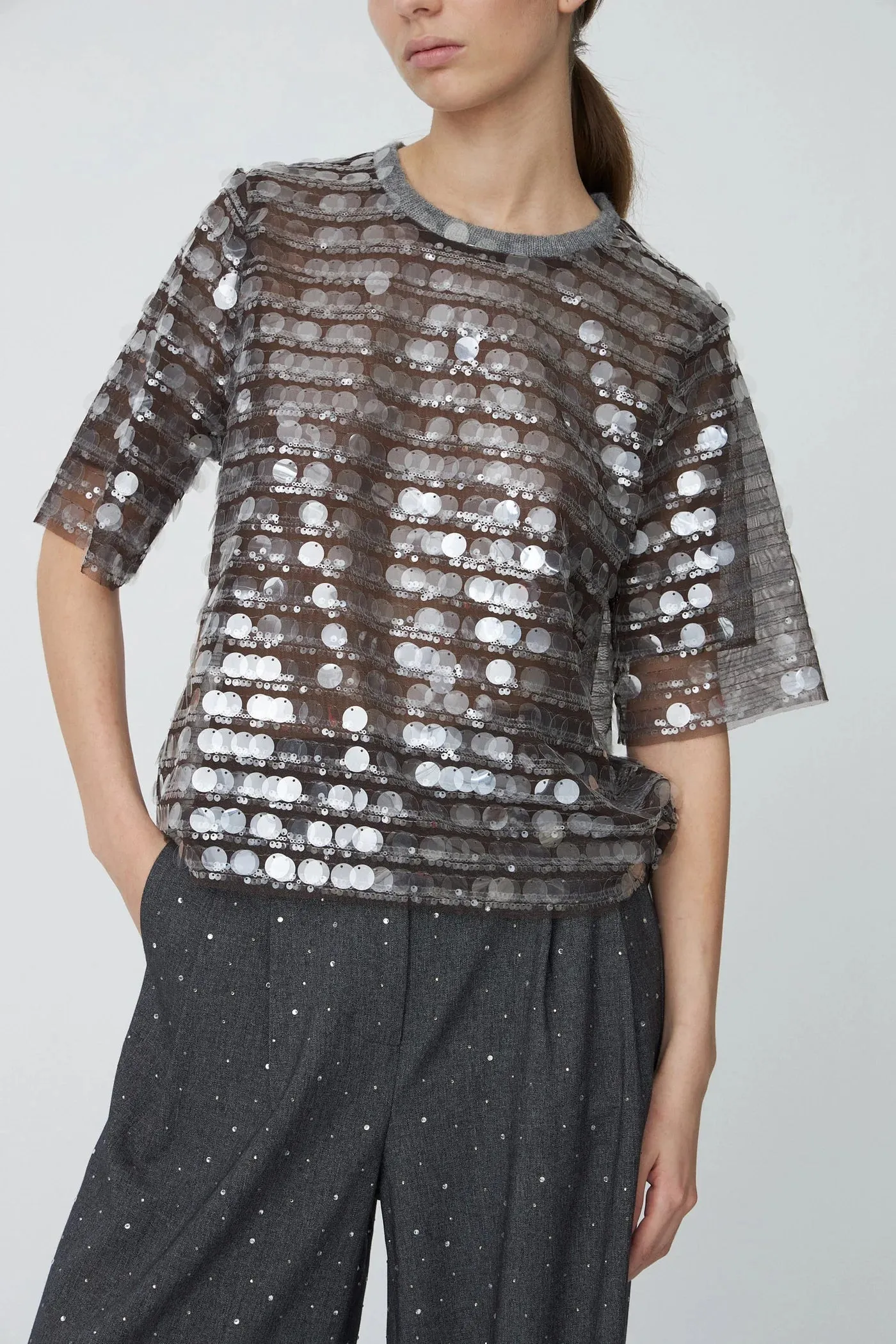 Stella Nova Sheer Sequin Smoky Rose Top