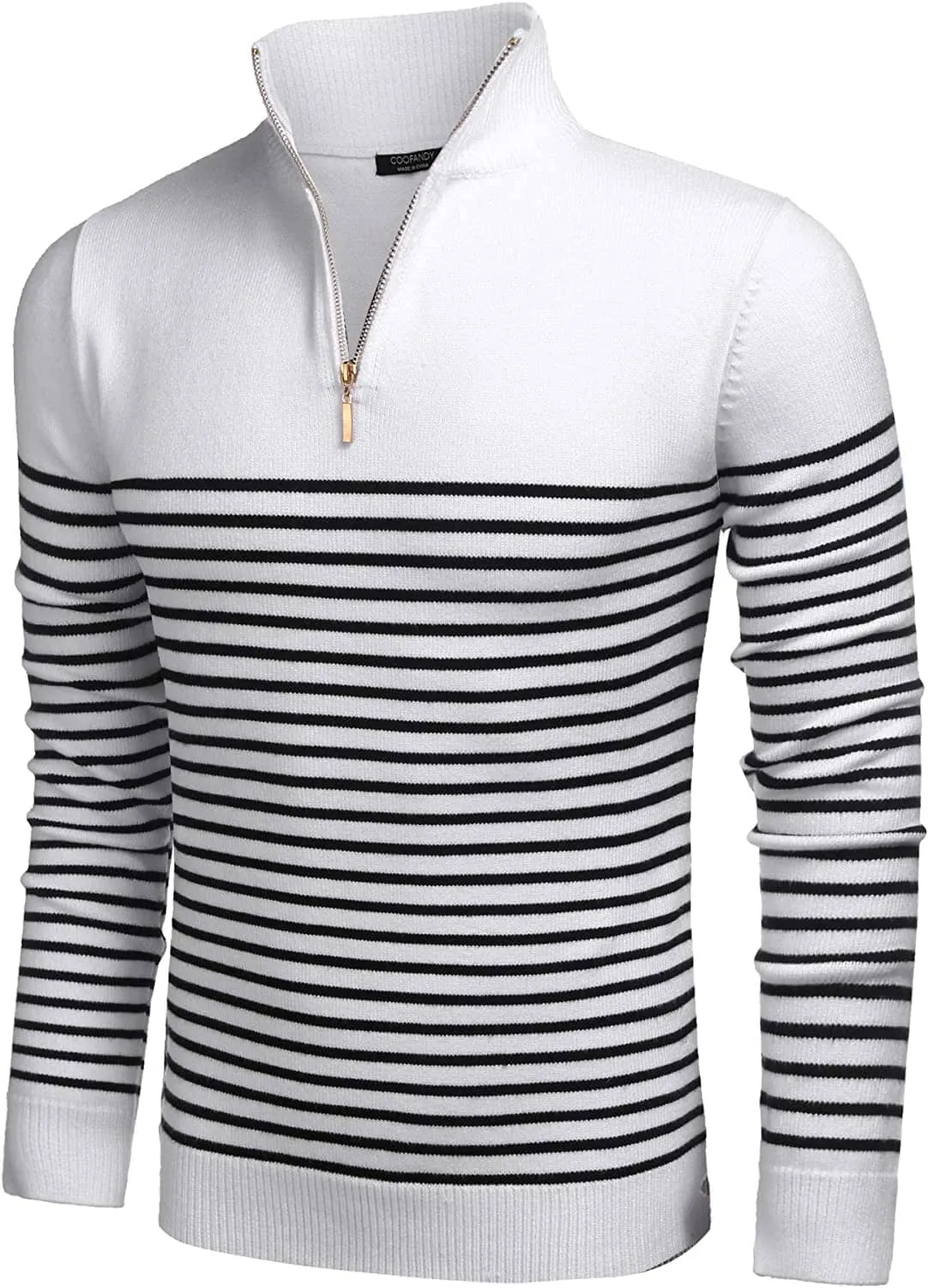 Striped Zip Up Mock Neck Pullover Sweaters (US Only)