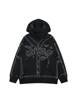 Thesupermade Hand-painted Graffiti Hoodie And Fleece Hoodie