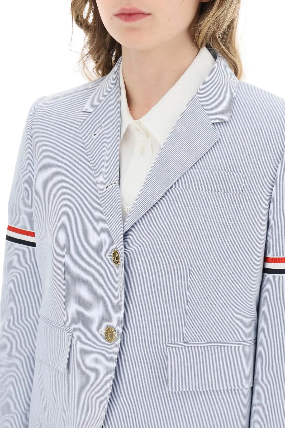 Thom browne pincord blazer with tricolor grosgrain armbands