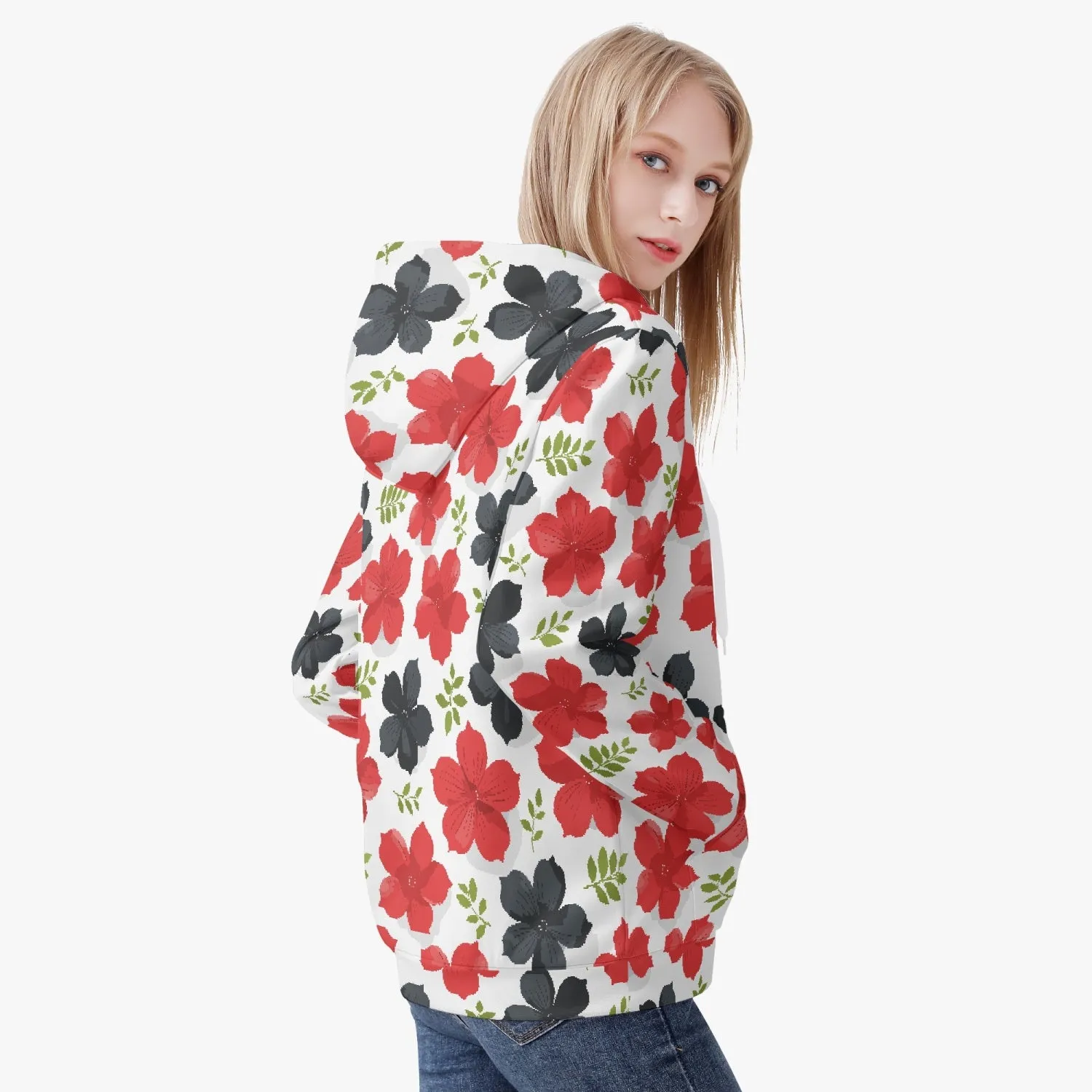 Veste à capuche zippée AOP pour femme "Fleur rouges et noires" (221)