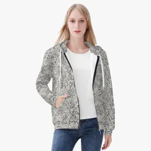 Veste à capuche zippée AOP pour femme "Fleurs blanches" (221)