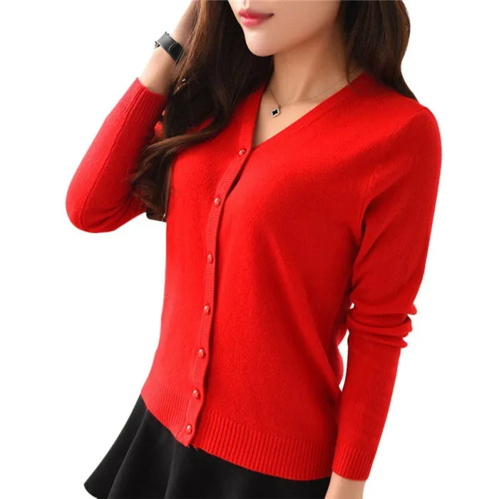 Women V-neck Cardigan Knitwear Casual Crochet Sweater Long Sleeve