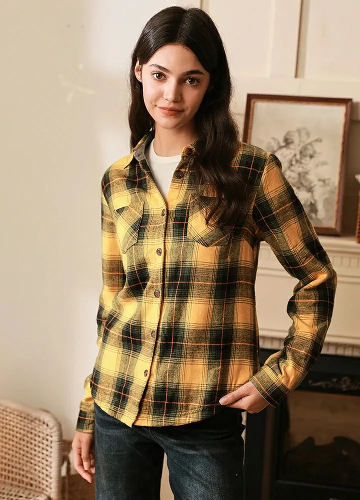 Women's Fleece Lined Plaid Button Down Flannel Shirt Jacket