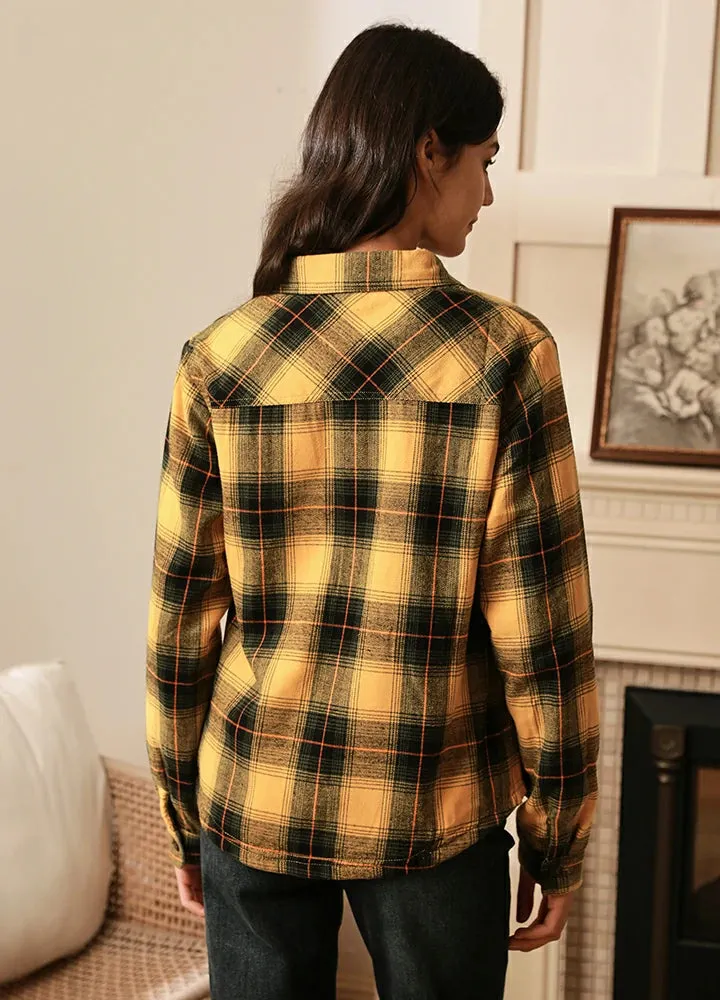 Women's Fleece Lined Plaid Button Down Flannel Shirt Jacket