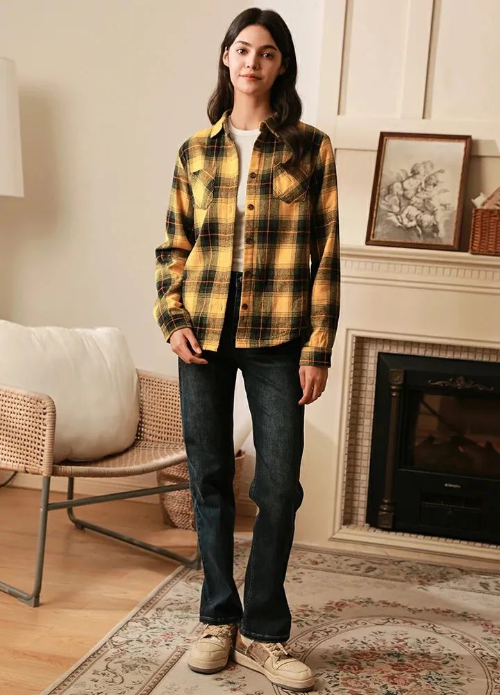 Women's Fleece Lined Plaid Button Down Flannel Shirt Jacket