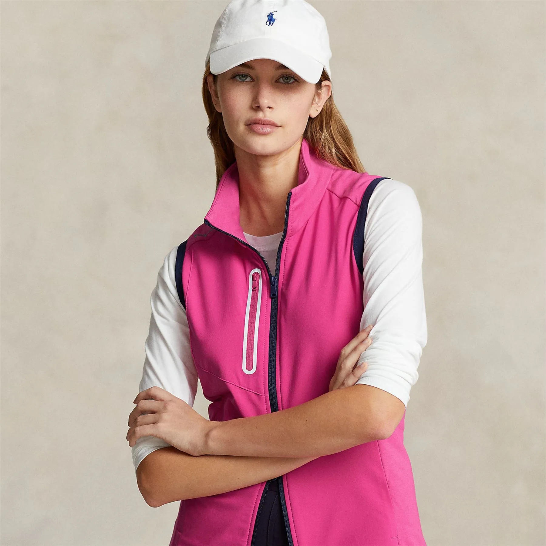 Womens Full Zip Vest Bright Pink/Refined Navy - SS24