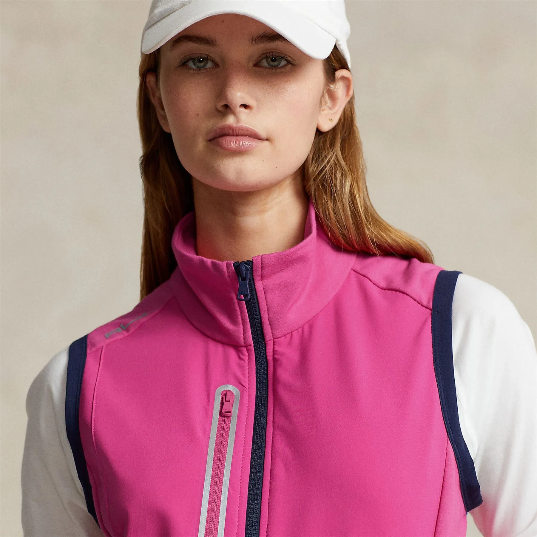 Womens Full Zip Vest Bright Pink/Refined Navy - SS24