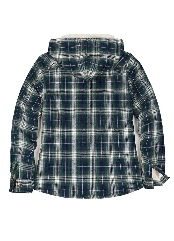 Women's Sherpa Lined Flannel Jacket with Hood, Button Up Plaid