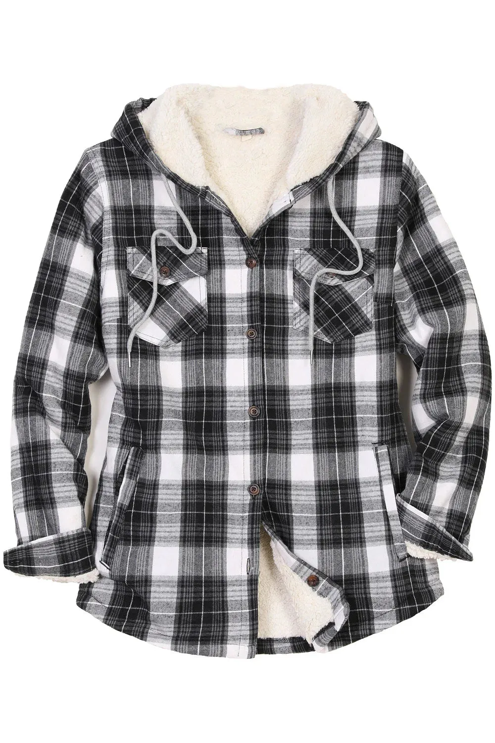 Women's Sherpa Lined Flannel Jacket with Hood, Button Up Plaid