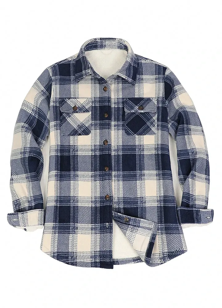 Women's Sherpa Lined Throughout Shirt Jacket Button Up Plaid Jacket