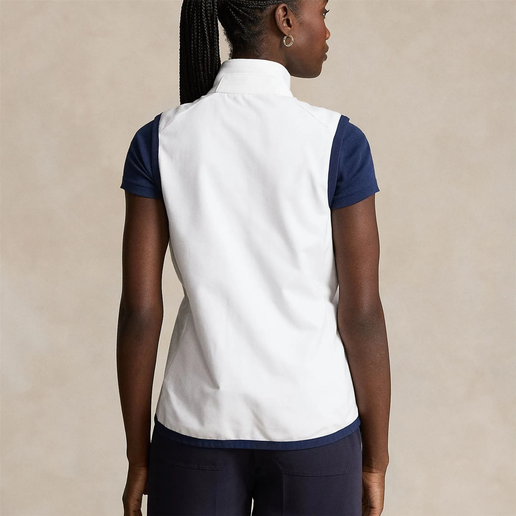 Womens Terry Sleeveless Full Zip Vest Ceramic White/ Refined Navy - SS24