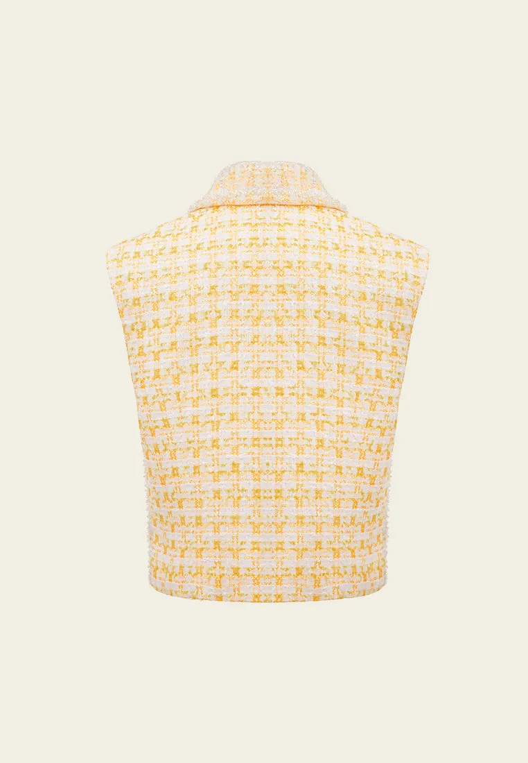 Yellow Plaid Tweed Lapel Vest