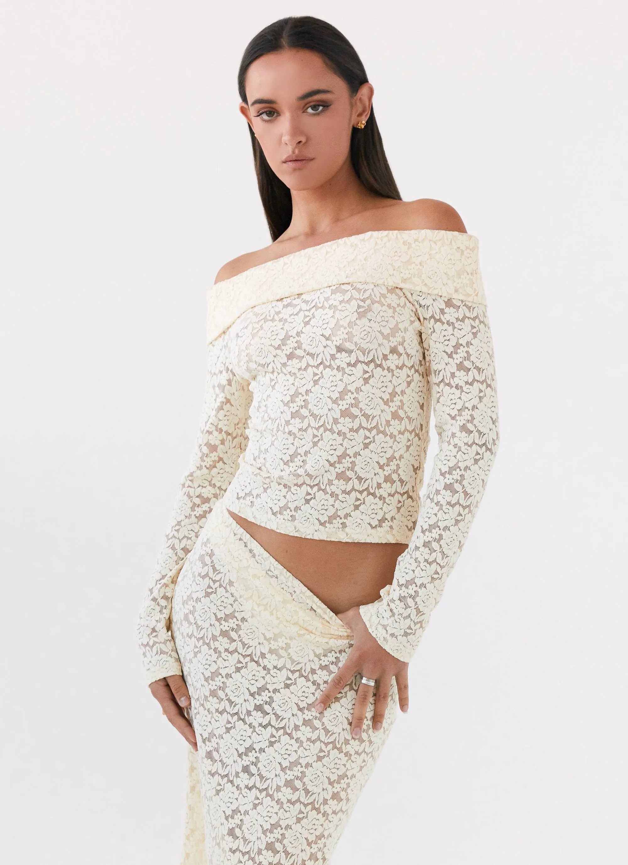 Zephyra Lace Long Sleeve Top - Natural