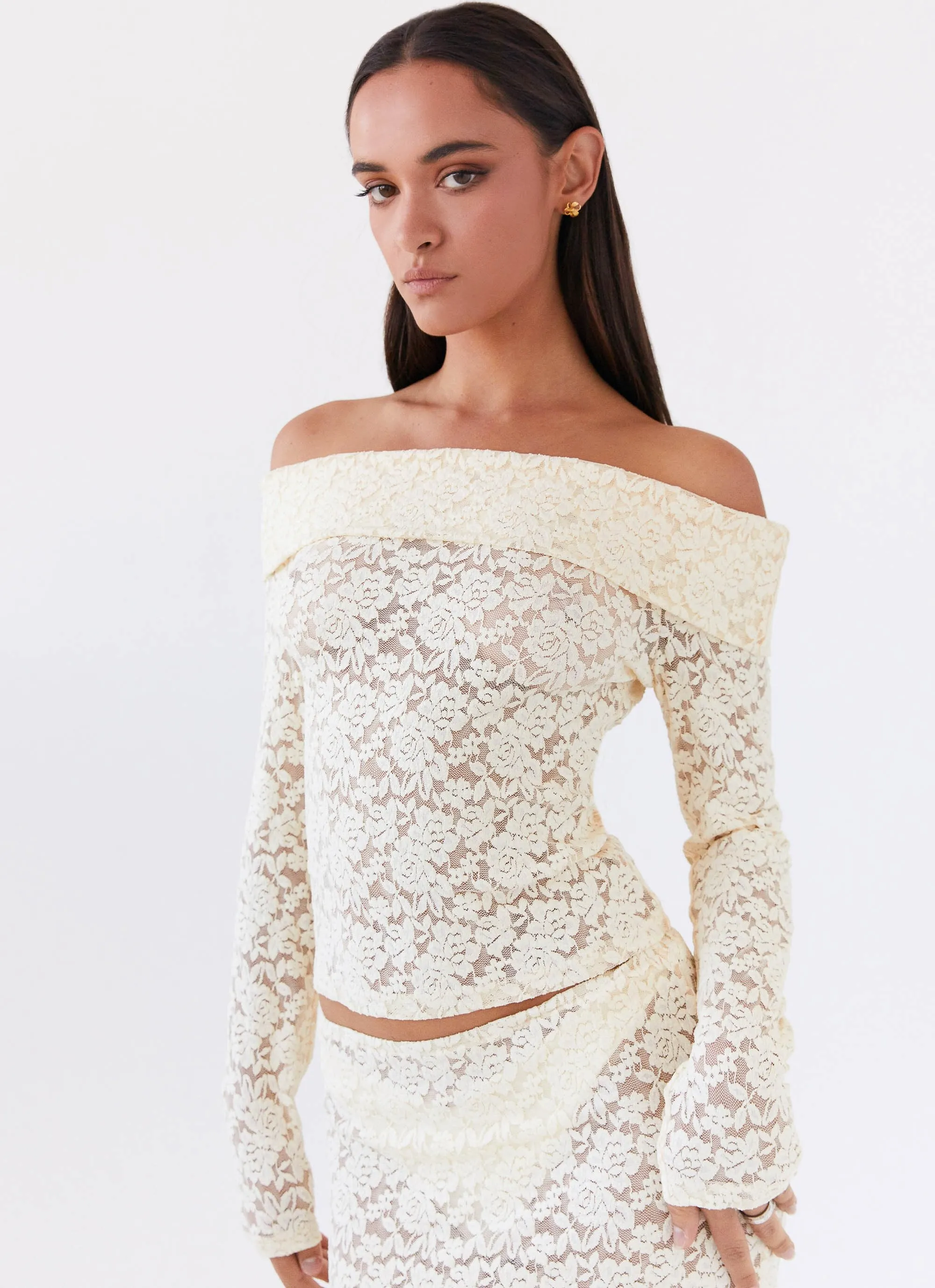 Zephyra Lace Long Sleeve Top - Natural